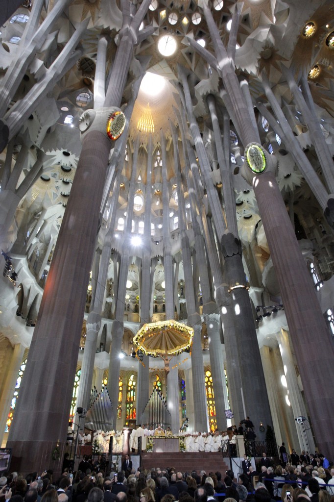 Pope Benedict XVI, at center, leads a mass at  Sagrada Familia church in Barcelona, Spain, Sunday, Nov. 7, 2010. The Pope consecrated La Sagrada Familia, the Barcelona landmark designed by Antoni Gaudi, whose construction began in 1882 and continues today. 